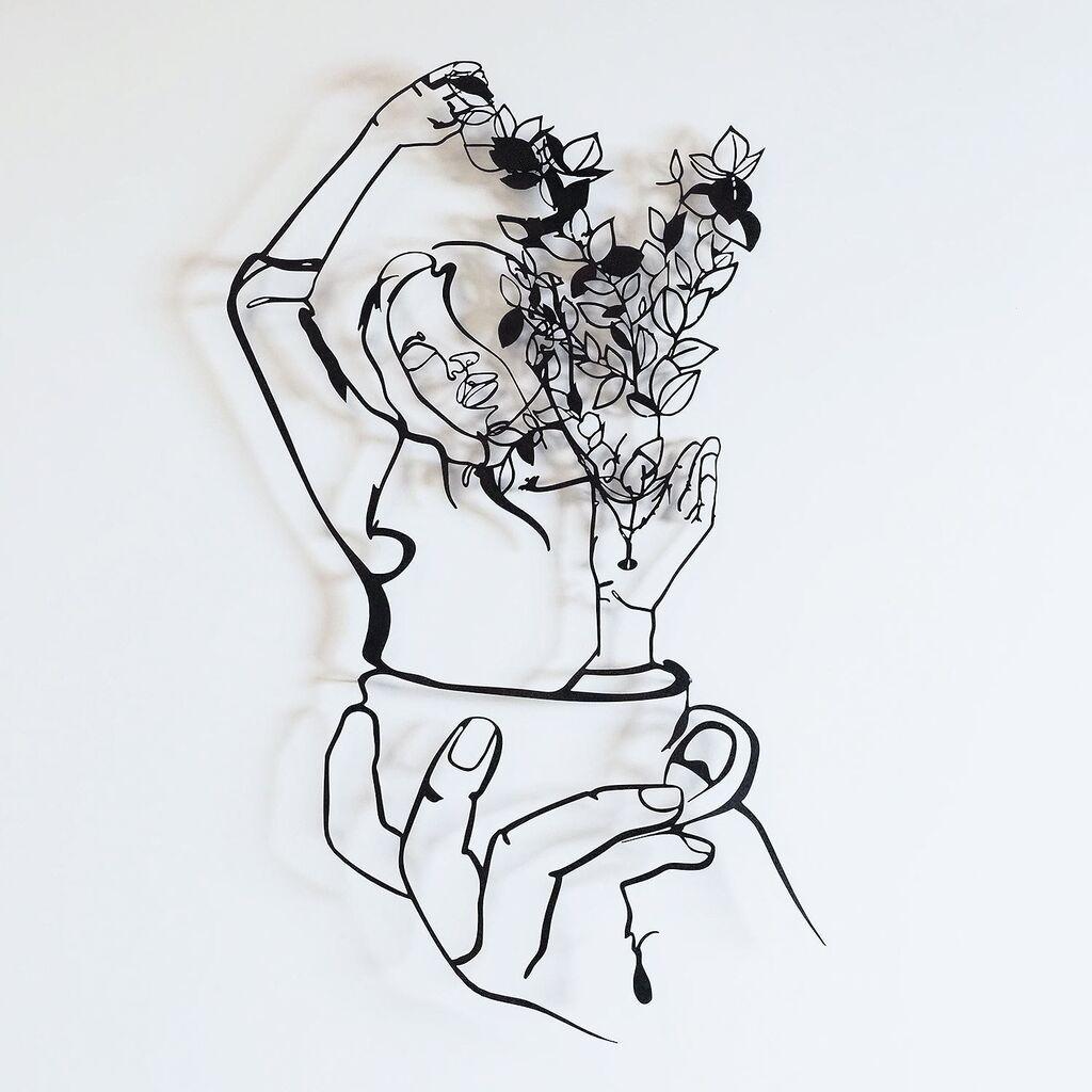Wallity Zidna dekoracija Coffee Girl Line Art- APT744 L, 61 x 100 cm,  Crna