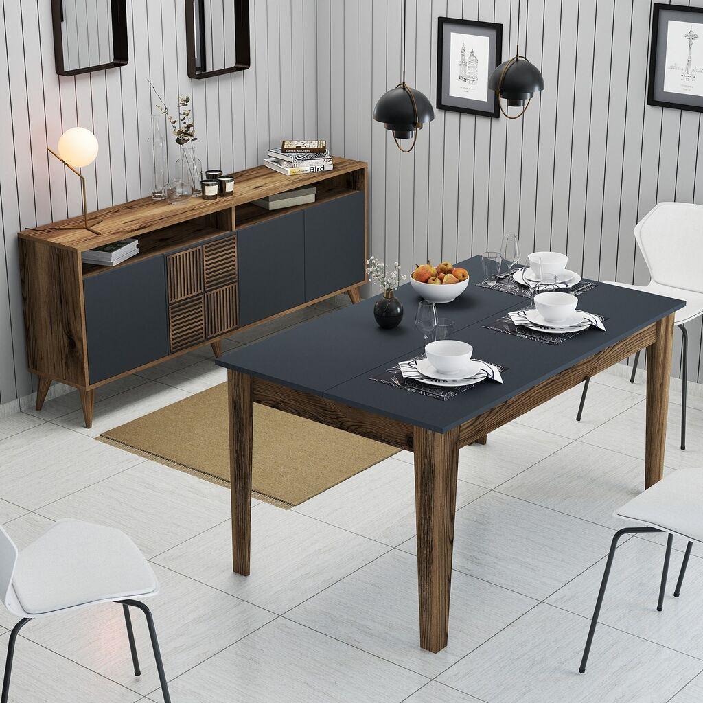 Hanah Home Set trpezarijski sto i komoda Milan 521, 2 komada, Orah-antracit
