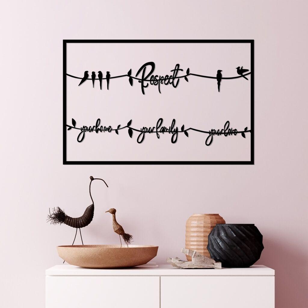 Wallity Zidna dekoracija Respect Your Home Your Family Your Love 2, 75 x 45 cm,  Crna