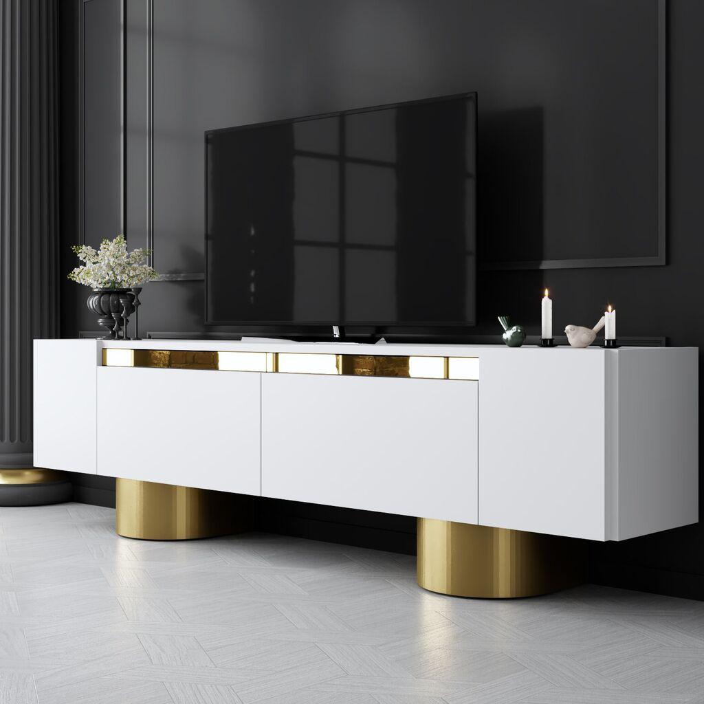 Hanah Home TV Komoda Bohem, 180x50x30 cm, Belo-Zlatne boje