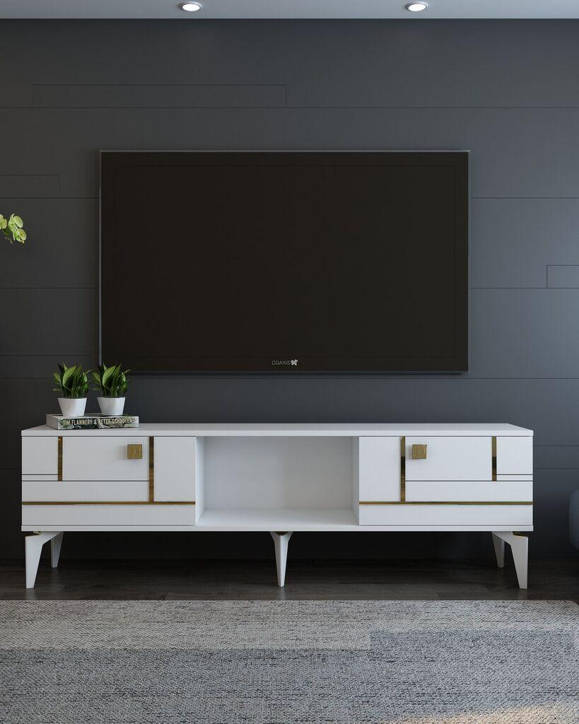 Hanah Home TV Komoda Madera, 150x44,6x29,6 cm, Belo-Zlatne boje