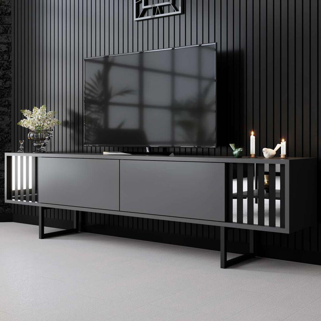 Hanah Home TV Komoda Chrome Line, 180x48x30 cm, Antracit-Crna