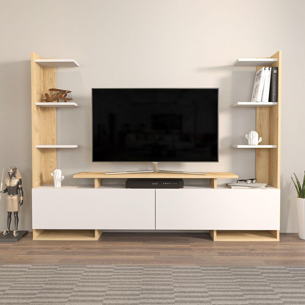 Hanah Home TV Komoda Ava, 183,6x140x31,7 cm, Belo-Hrast
