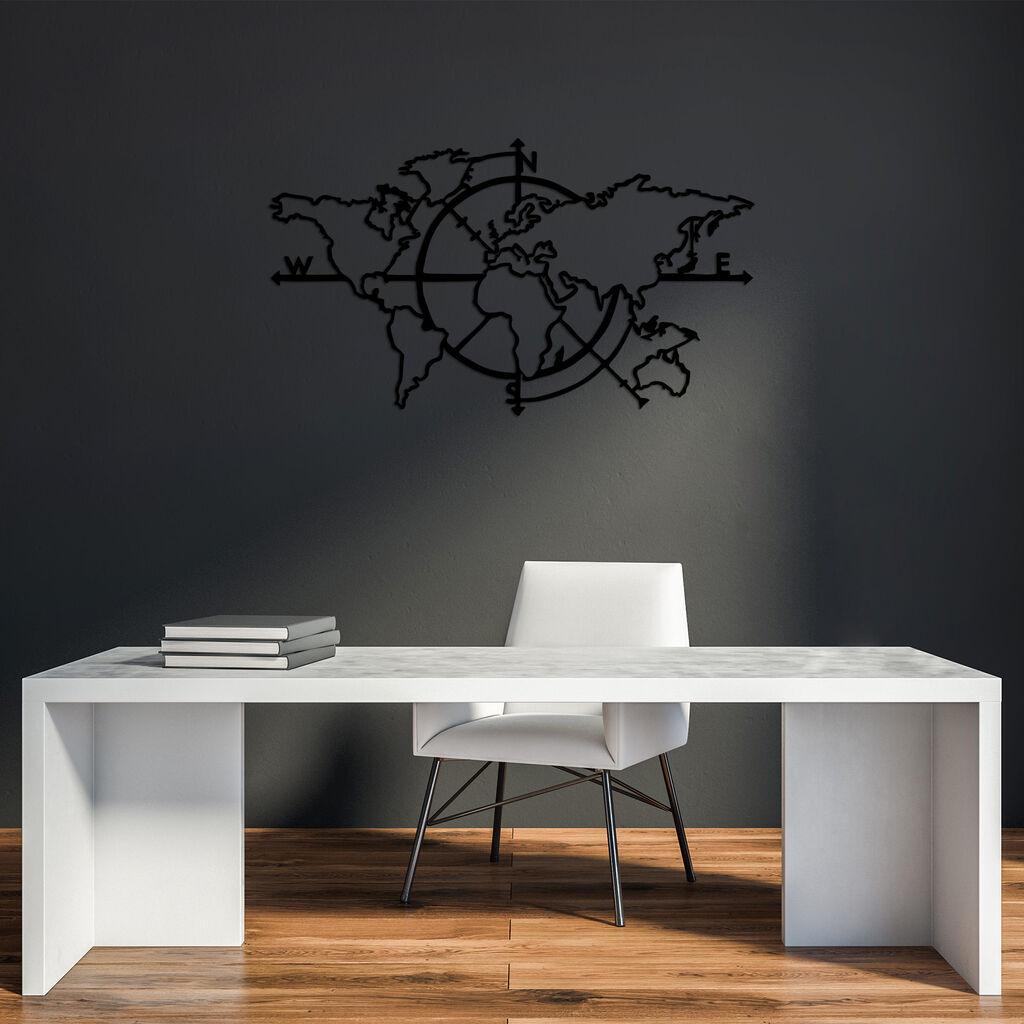 Wallity Zidna dekoracija World Map 8, 118x68cm, Crna
