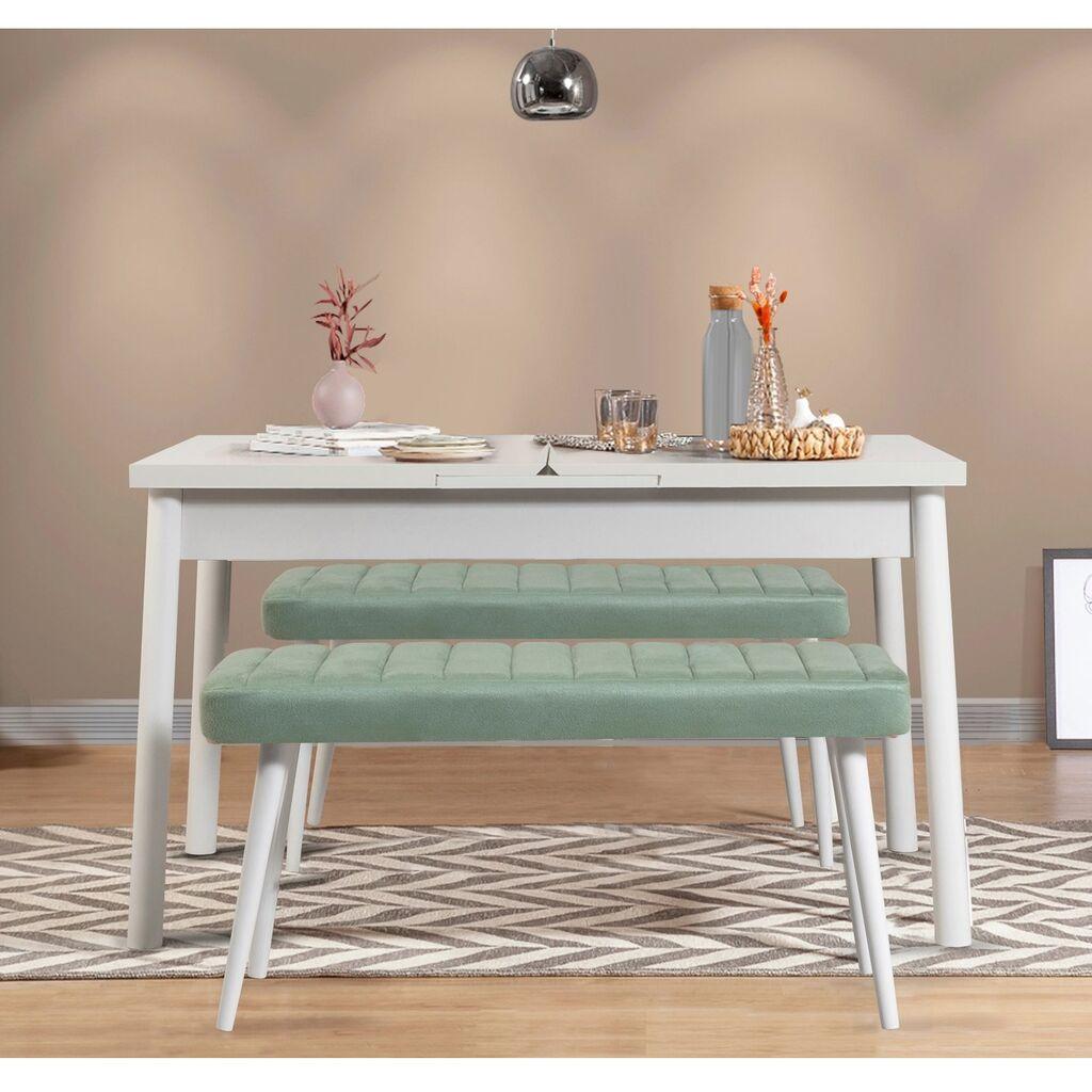 Hanah Home Set Trpezarijski sto i 2 klupe Santiago 0400, Zeleni