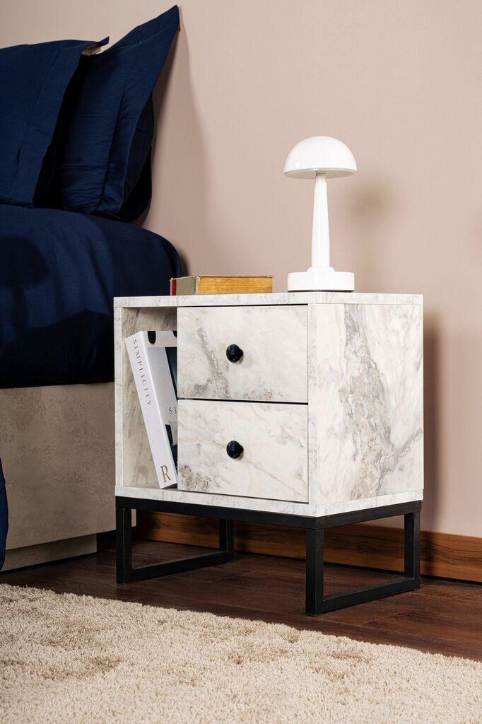 Hanah Home Noćni ormarić Glimmer, 45.2 x 50 x 29.5 cm, Bež-crni