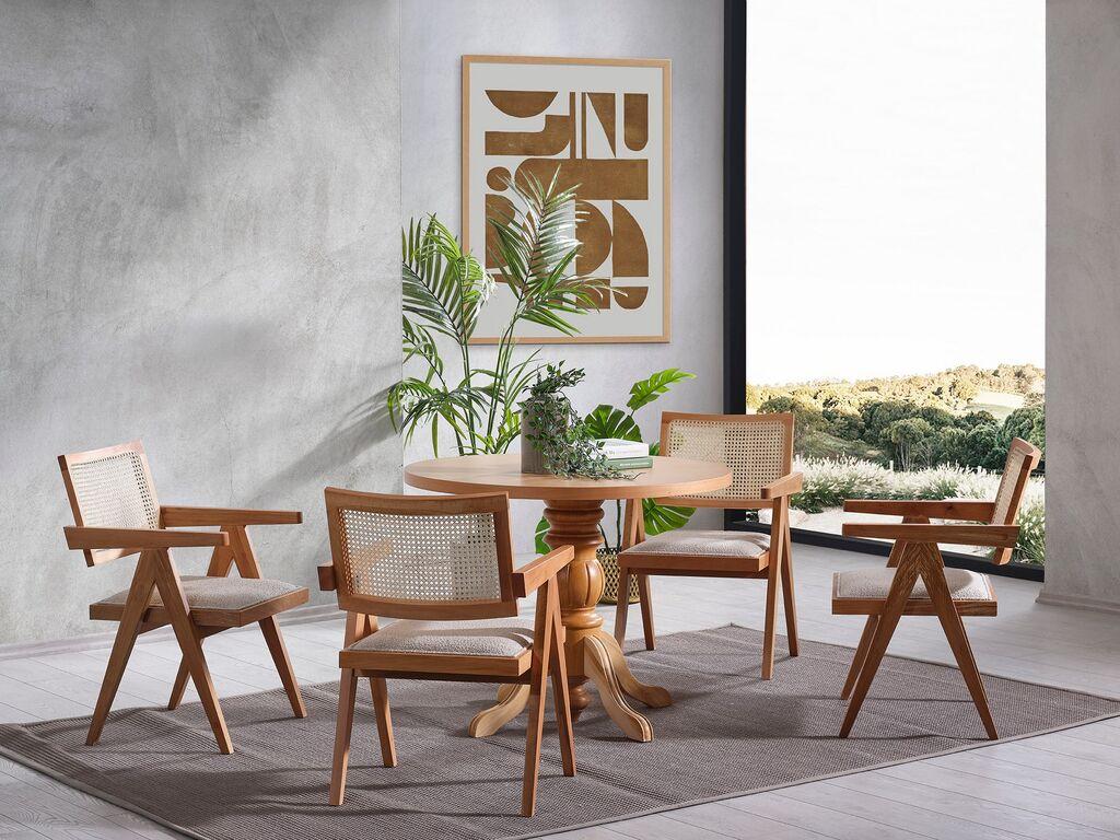 Hanah Home Trpezarijski sto i stolice Roma, 100x75x100 cm, 4 stolice, Smeđi