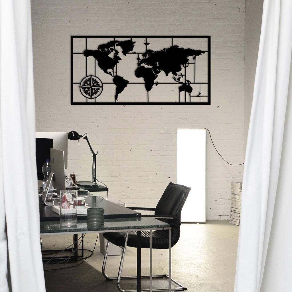 Wallity Zidna dekoracija World Map 7, 121x60cm, Crna
