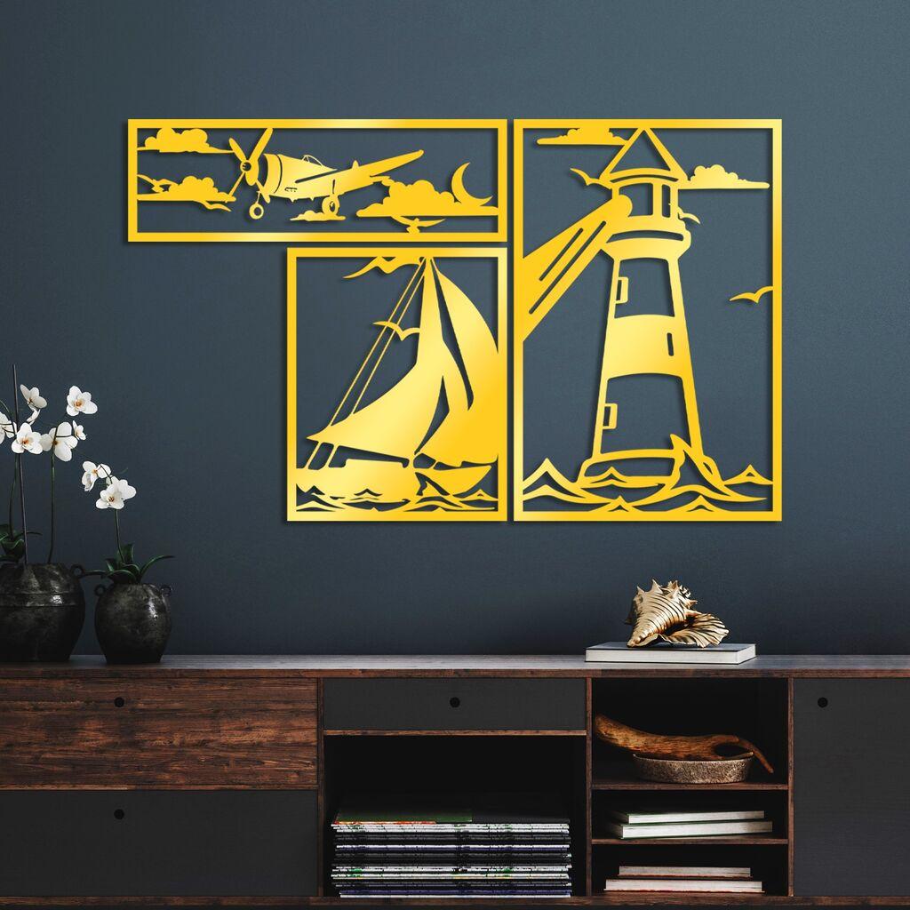 Wallity Zidna dekoracija Lighthouse Trio G, 60 x 40 cm,  Zlatne boje