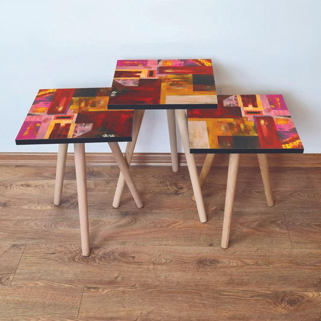 Hanah Home Set klub stočića 3Shp55, 3 komada, Šareni