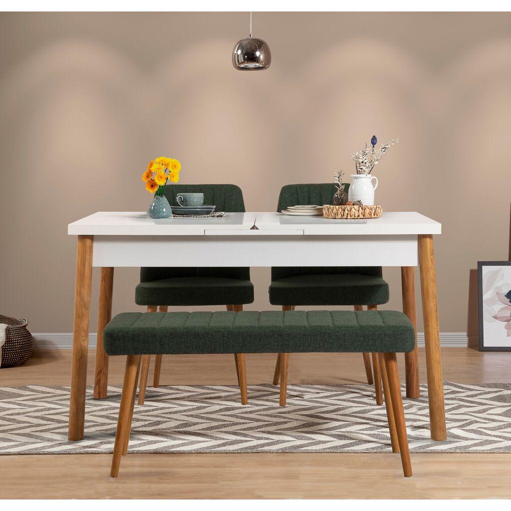 Hanah Home Set Trpezarijski sto, 2 trpezarijske stolice i klupa Santiago White Atlantic, Zeleni