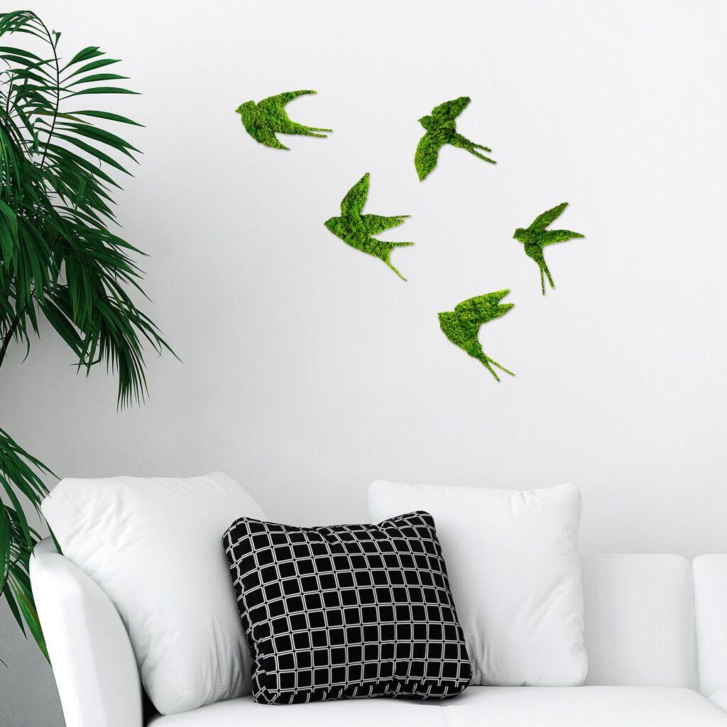 Wallity Zidna dekoracija Swallows, 5 veličina, Zelena