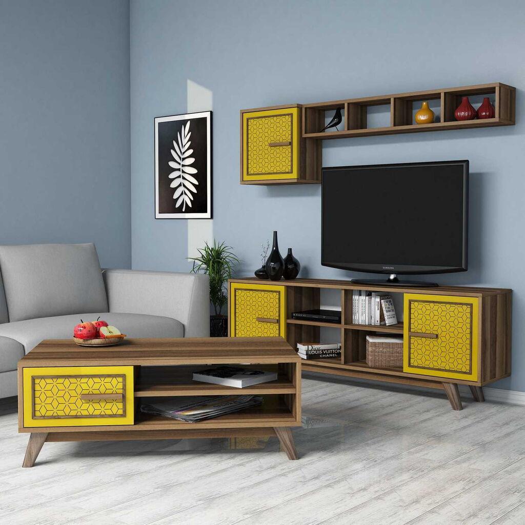 Hanah Home Set nameštaja za dnevnu sobu Ayla, 4 komada, Orah-žuti