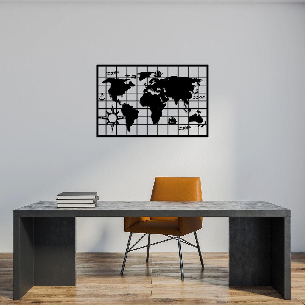 Wallity Zidna dekoracija World Map 7, 90 x 58 cm,  Crna