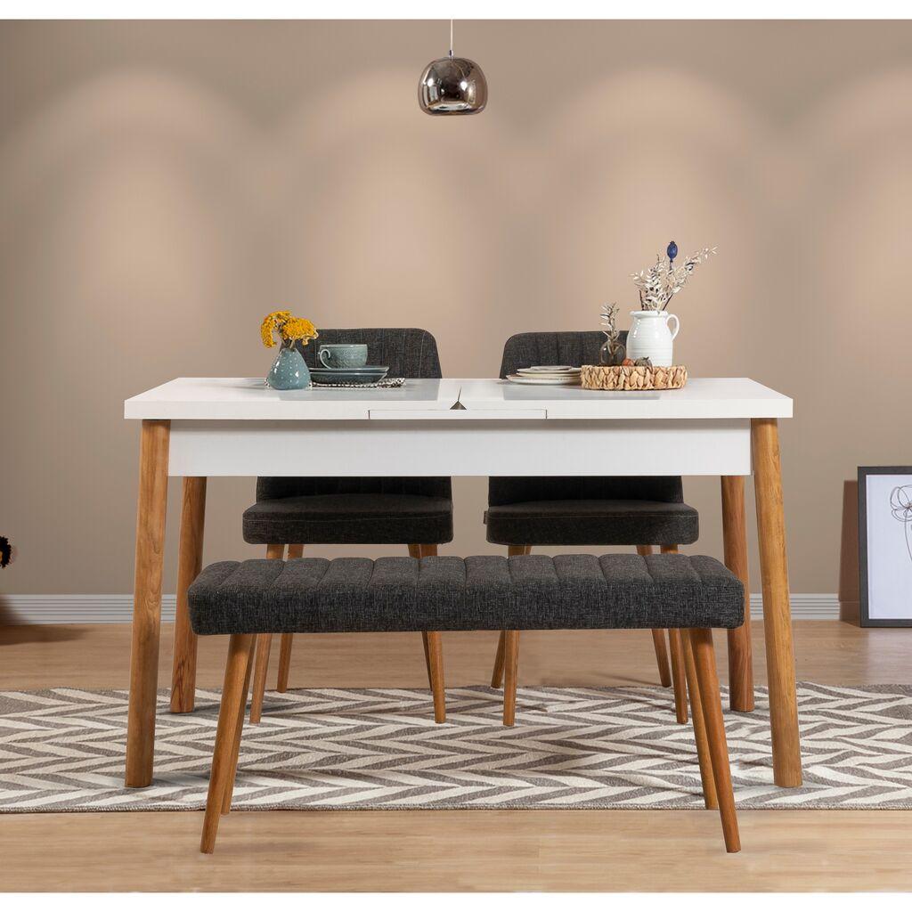 Hanah Home Set Trpezarijski sto, 2 trpezarijske stolice i klupa Santiago White Atlantic, Antracit