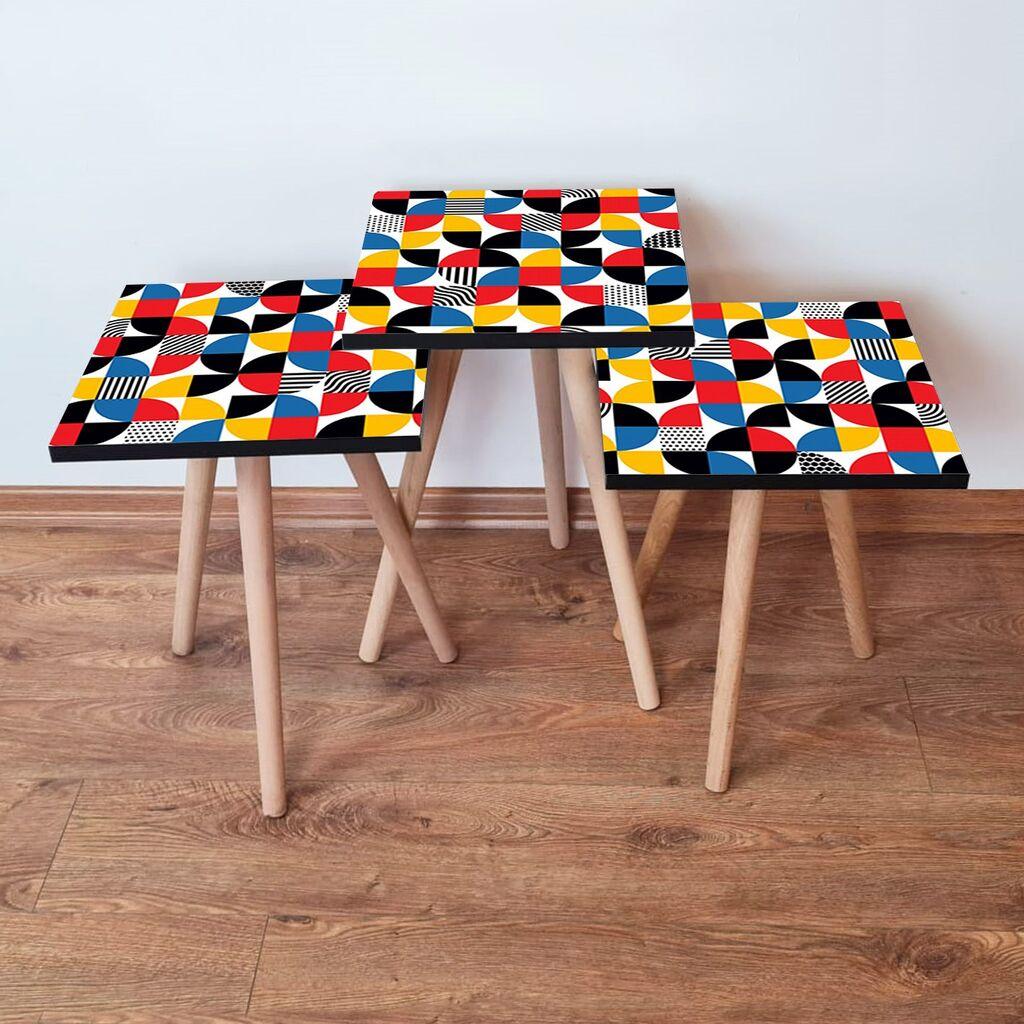 Hanah Home Set klub stočića 3Shp276, 3 komada, Šareni