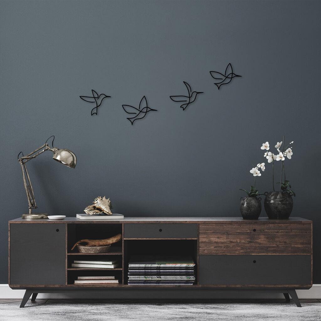 Wallity Set zidnih dekoracija Birds-304, 18-24 cm, 1 mm, 4 komada, Crna