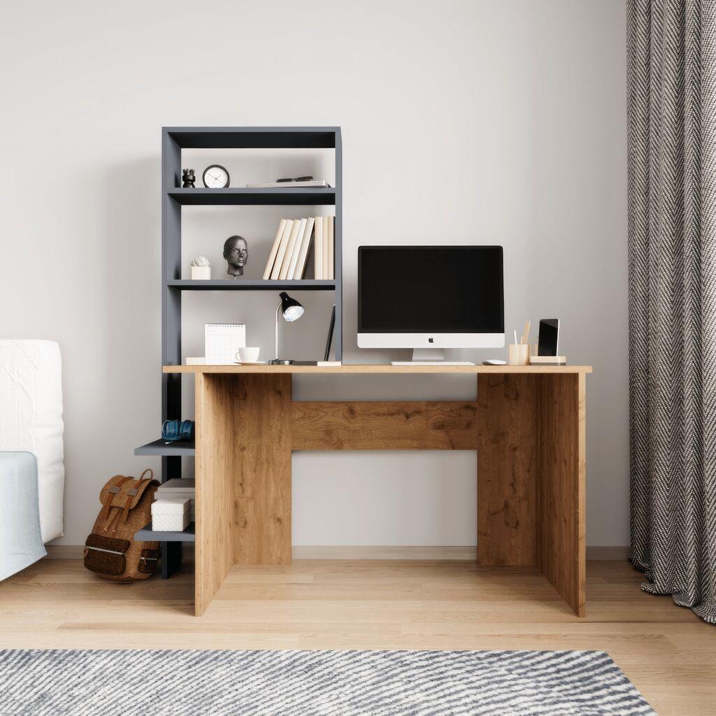 Hanah Home Set polica i radni sto Aden, Hrast-antracit