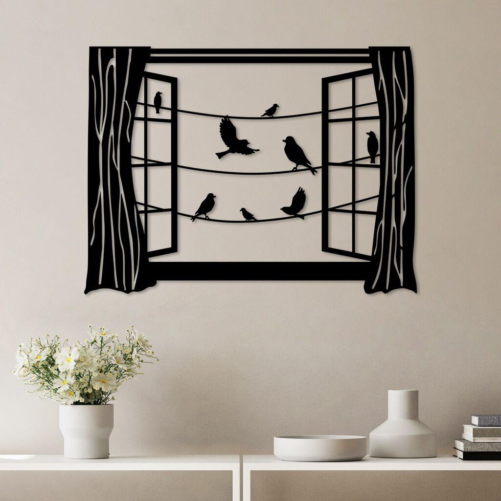 Wallity Zidna dekoracija Birds in Front Of The Window - 2, 70 x 52 cm,  Crna