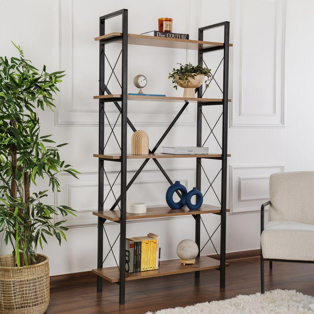 Nordure Polica za knjige Elysian, 90x180x33.5 cm, Orah