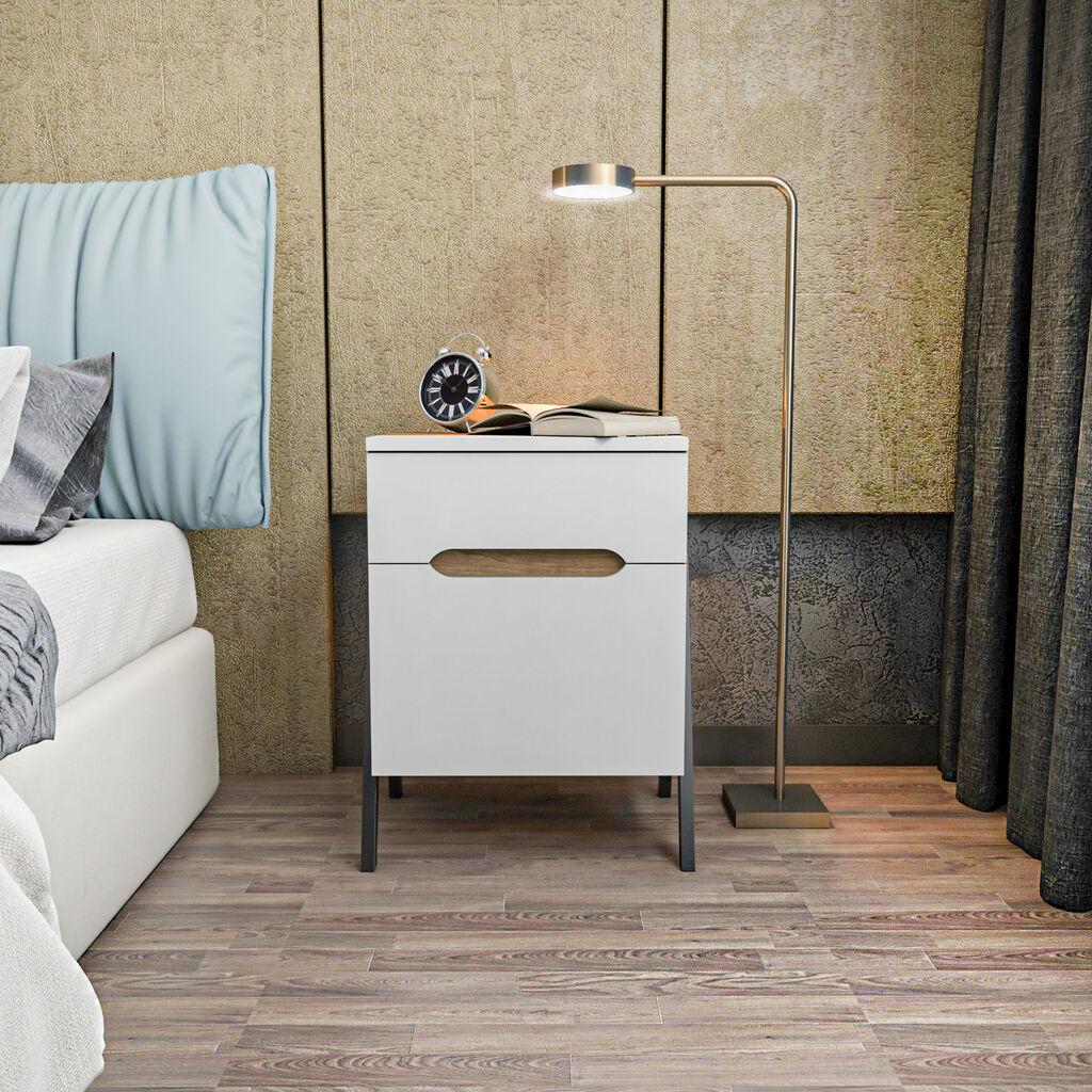 HANAH HOME Neva valnut Noćni stočić, 45x38x63.5cm, Braon-beli