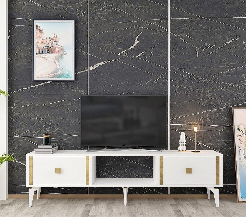 Hanah Home TV Komoda Doruk, 150x44,6x29,6 cm, Belo-Zlatne boje