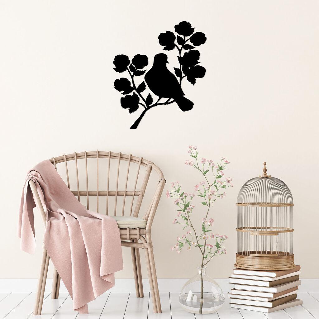 Wallity Zidna dekoracija Rose And Bird - 439, 61 x 70 cm,  Crna