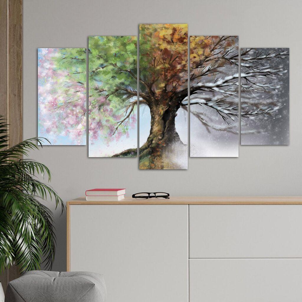 Wallity Slika drvo 4 godišnja doba u pet delova 110x60 cm