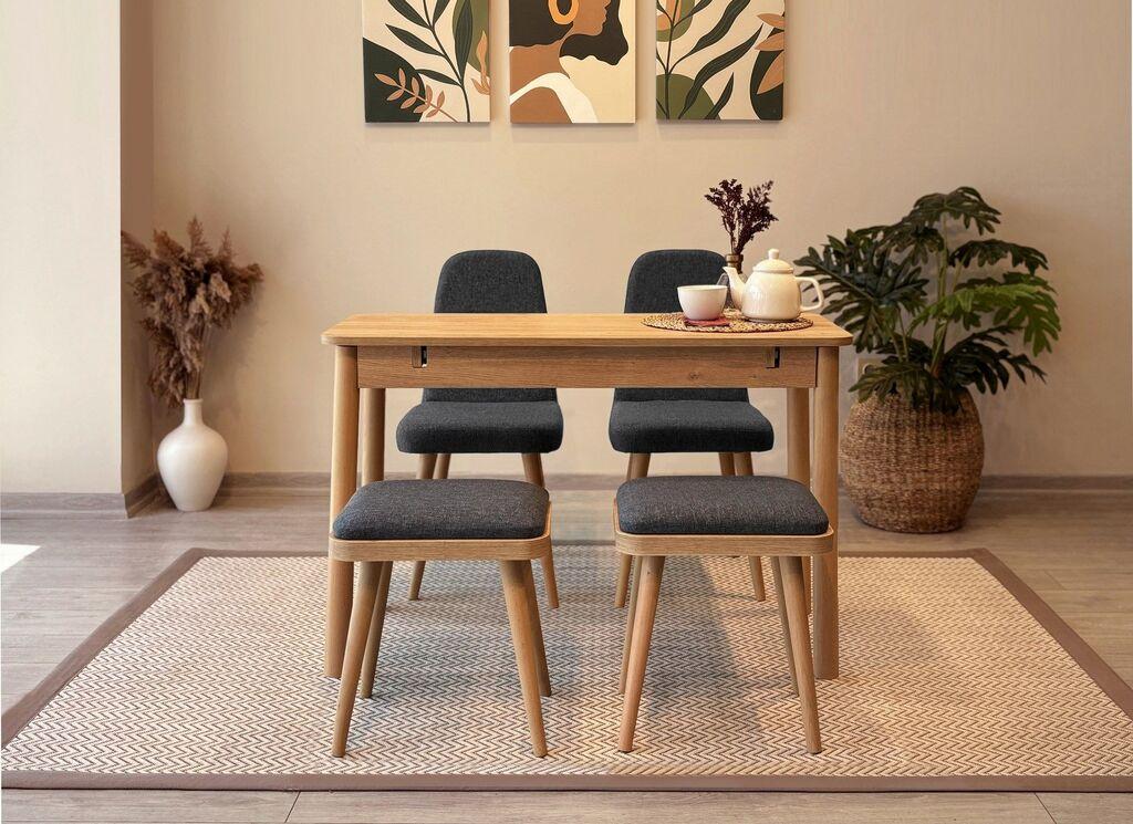 Hanah Home Set Trpezarijski sto i 4 trpezarijske stolice Vina Mini 02 1053, Crni