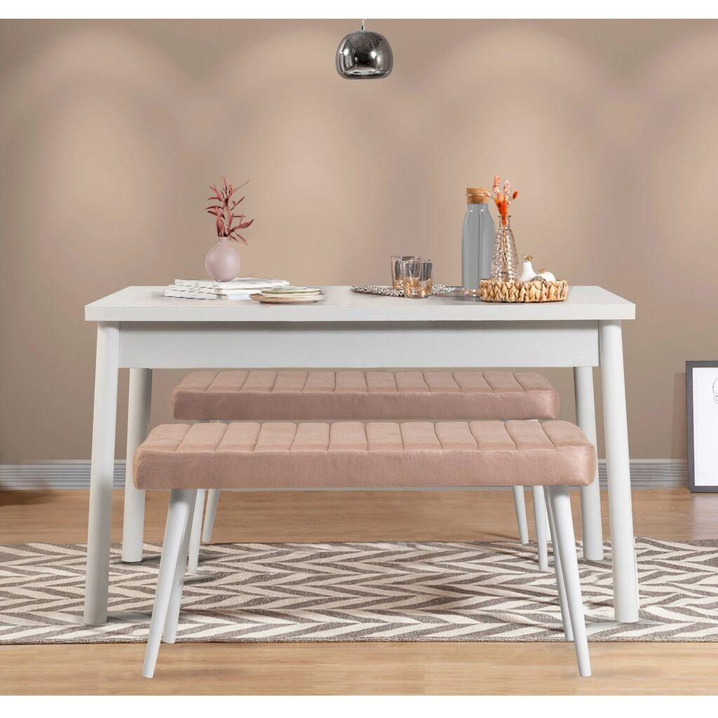Hanah Home Set Trpezarijski sto i 2 klupe Costa 0900, Prljavo roze