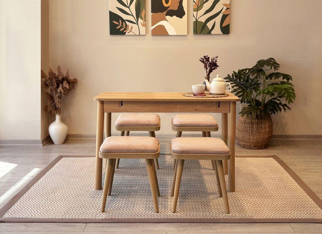 Hanah Home Set Trpezarijski sto i 4 trpezarijske stolice Vina Mini 05 0900, Ružičasti