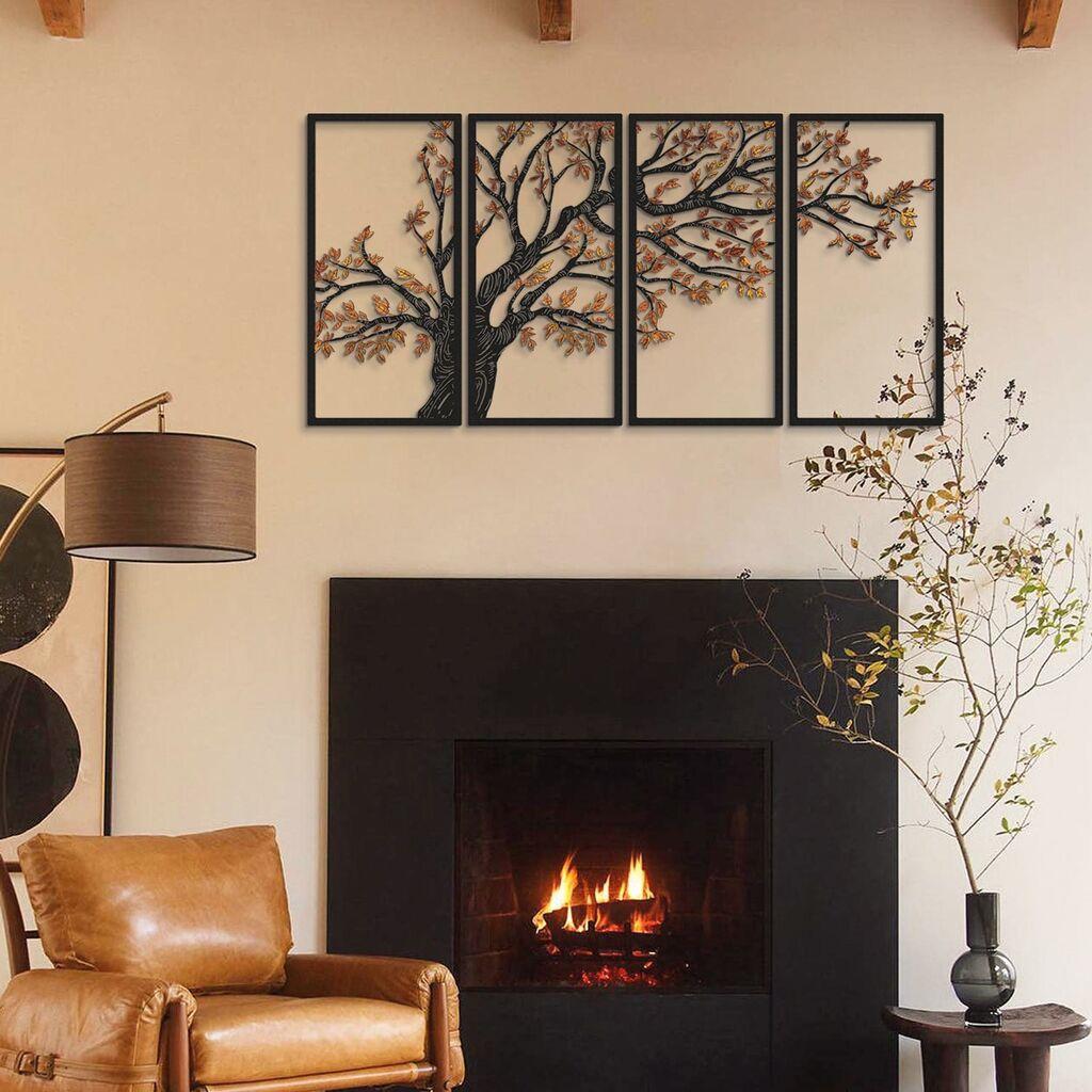Wallity Set zidnih dekoracija Autumn Vibes-APT740 M, 69x150 cm, 1.2 mm, 4 komada, Crna