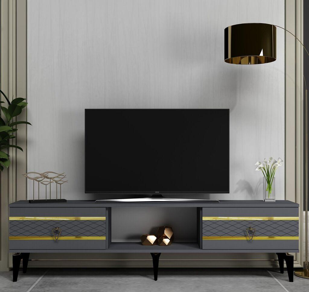 Hanah Home TV Komoda Pelin, 150x44,6x29,6 cm, Antracit-Zlatne boje