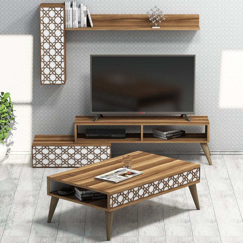 Hanah Home Set nameštaja za dnevnu sobu Planet, 3 komada, Orah-beli