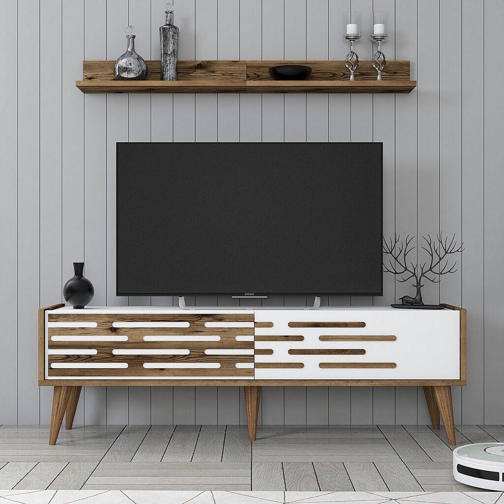 Hanah Home TV komoda sa policama Valensiya 140, 140x35x45 cm, Braon-bela