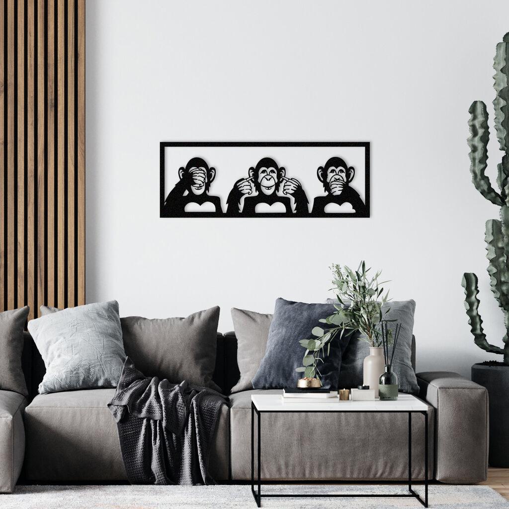 Wallity Zidna dekoracija Three Monkeys L, 100x36cm, Crna