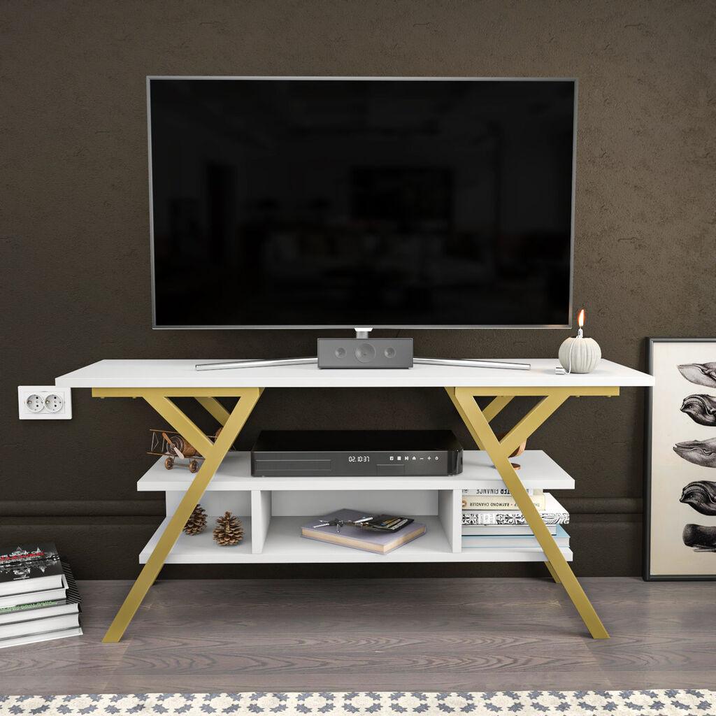 Hanah Home TV Komoda Minerva, 120x35x55 cm, Belo-zlatne boje