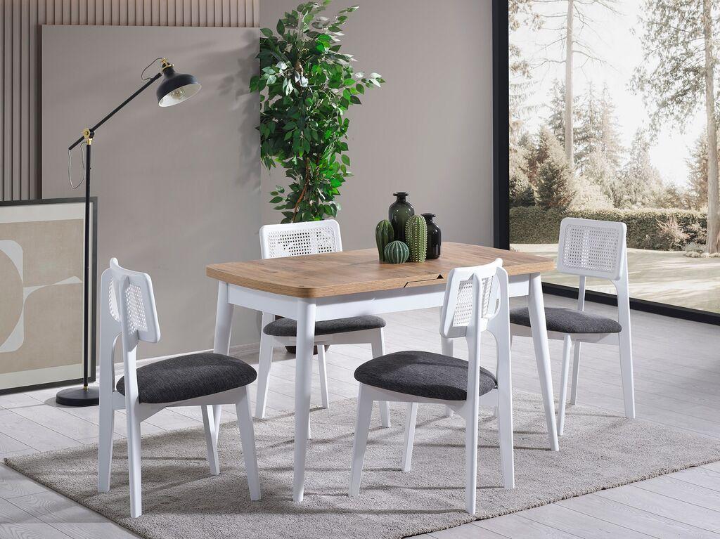 Hanah Home Trpezarijski sto na razvlačenje i stolice Milla, 127-156 cm, 4 stolice, Beli