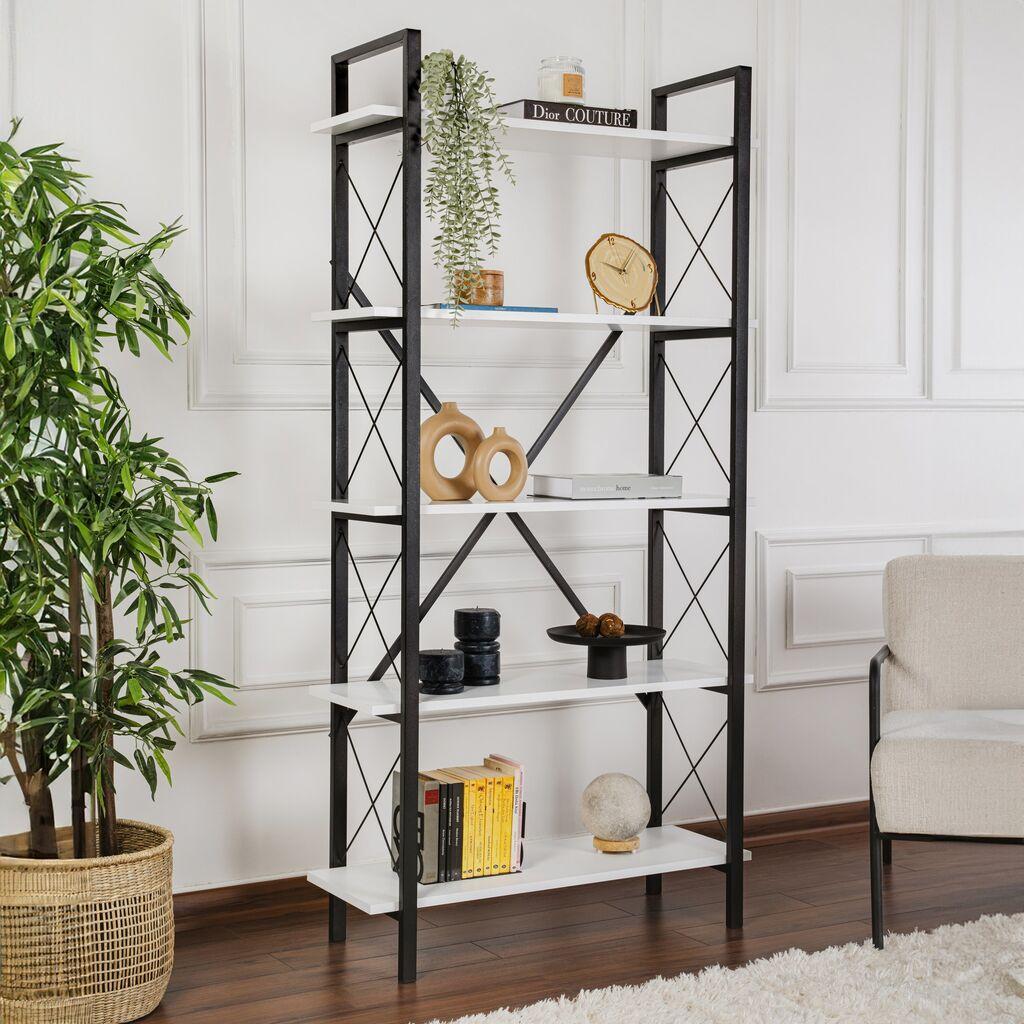 Nordure Polica za knjige Elysian, 90x180x33.5 cm, Bela