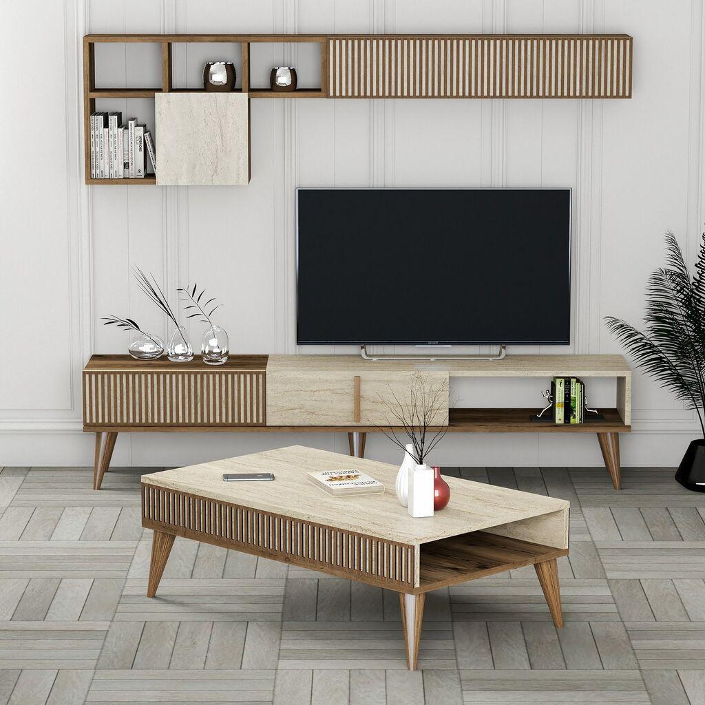 Hanah Home Set nameštaja za dnevnu sobu Milan, 4 komada, Orah-krem