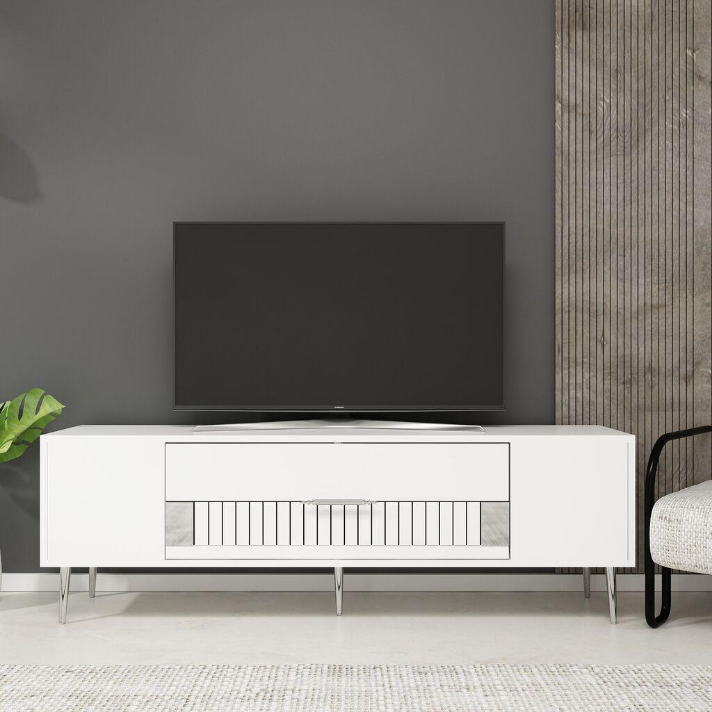Hanah Home TV Komoda Dekolp4, 150x48,2x29,6 cm, Belo-Srebrne boje