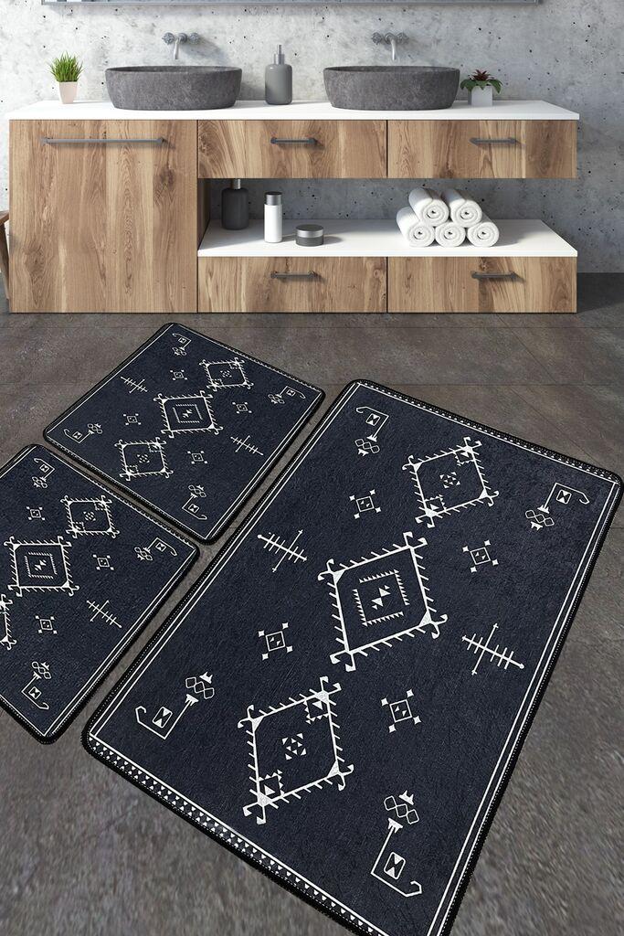 L'essentiel Maison Set 3 prostirke za kupatilo Tamnosivi