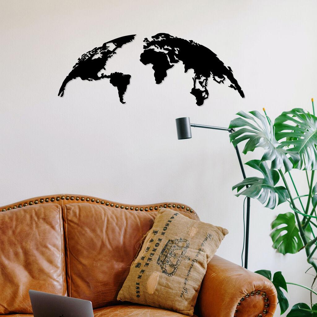 Wallity Zidna dekoracija World Map Small, 100x39 cm, 1.2mm, Crna