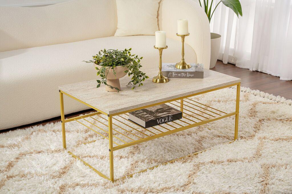 Hanah Home Klub sto Asude, 95x42x55 cm, Krem-zlatne boje