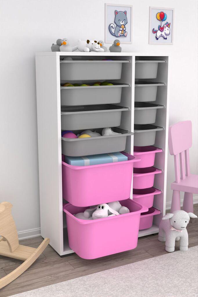 Hanah Home Višenamenska komoda Rine 2D4K8U, 69.5 x109 x30 cm, Belo-sivo-roze