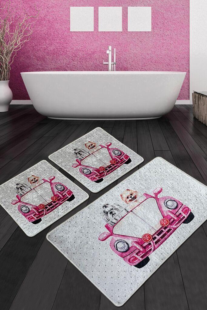 L'Essentiel Maison Kupatilski otirač Dogs Vosvos, 3 komada, Sivo-roze