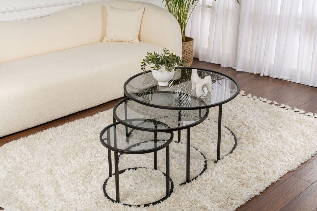 Nordure Klub sto-set Aurum, 42x35x42cm, 60x39x60cm, 80x43x80cm, 3 komada, Crni