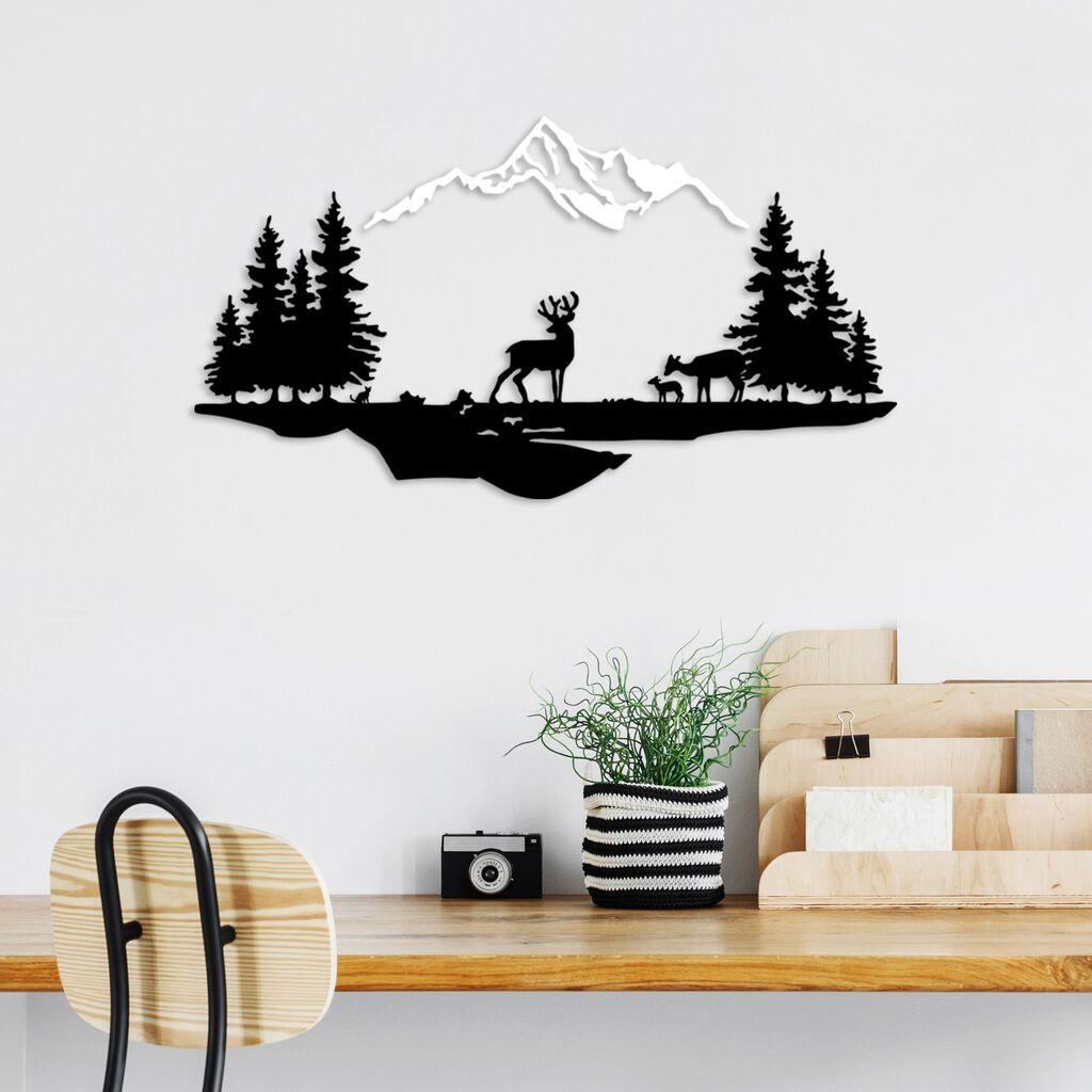 Wallity Zidna dekoracija Deer And Landscape-2, Crna