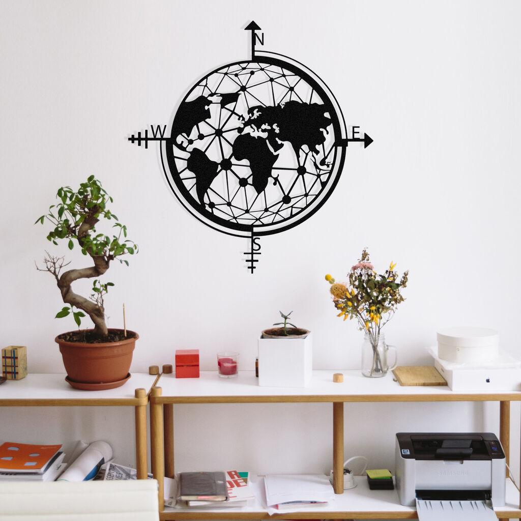 Wallity Zidna dekoracija World Map, 49 x 50 cm,  Crna