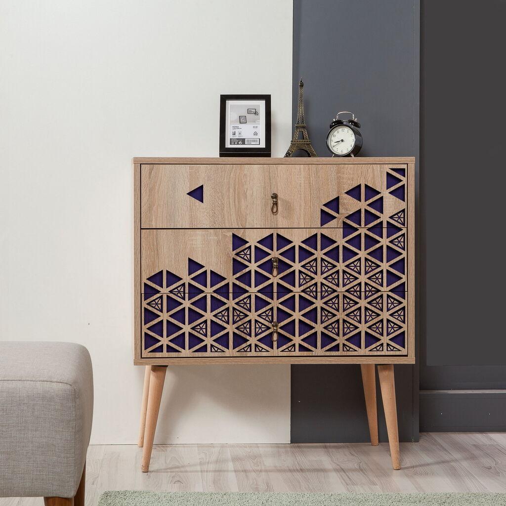 Hanah Home Komoda Trio-123, 80x90x40 cm, Boja hrasta